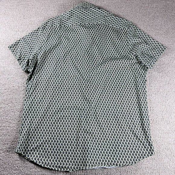 Stone Rose Tree Pattern Button Up Short Sleeve Shirt Yellow Blue Men's Size 3XL - Picture 6 of 7